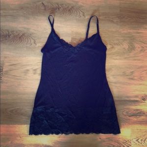 Navy v-neck cami tank with lace trim